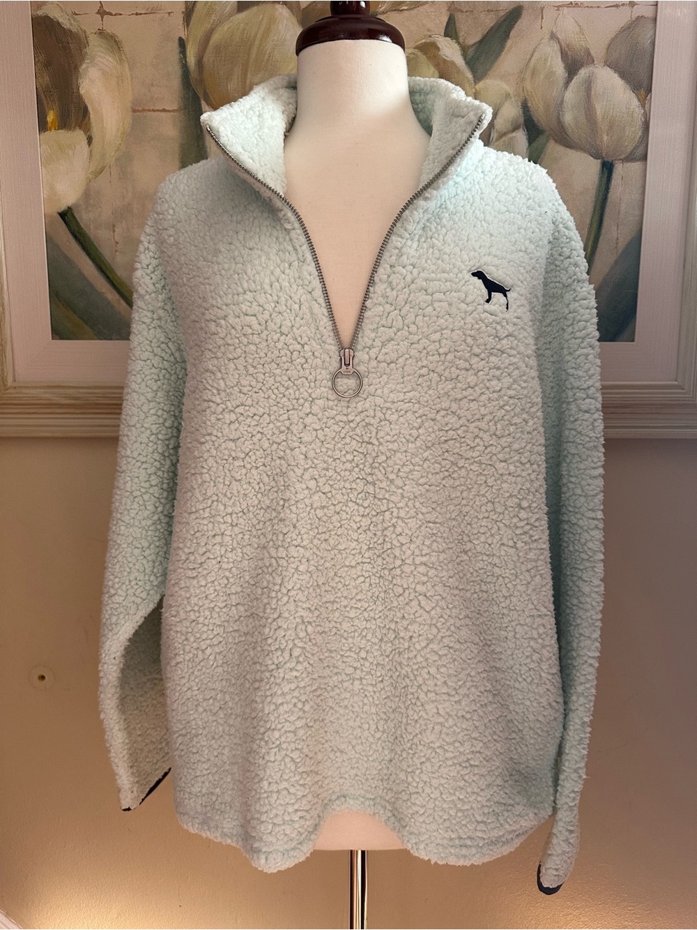 Victoria’s Secret PINK Fleece Sweatshirt Sherpa Mint Green Quarter Zip L